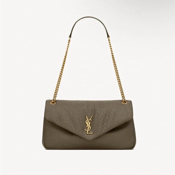 YSL Calypso Medium in grained Lambskin Light musk/Olive green - Picture 6 of 10